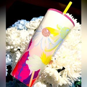 💕💛NWT🌸Starbucks Summer 2024 White Floral Stainless Steel Venti Tumbler